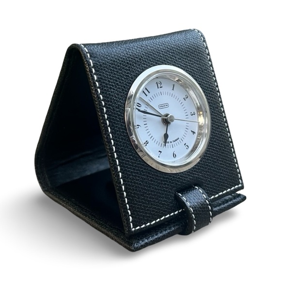 Coach Black Leather Travel Alarm Clock - Picture 1 of 12